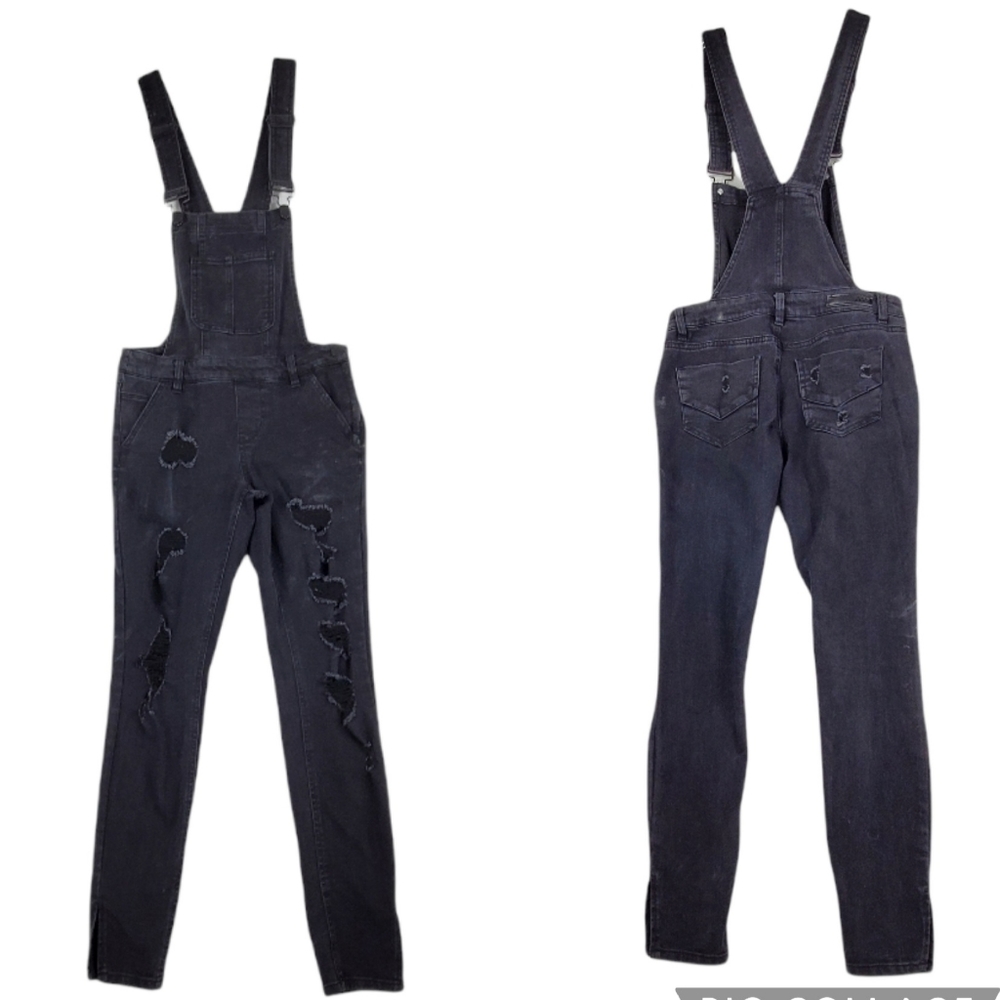 DOLLHOUSE Skinny Overalls Black Distressed Juniors Sz 3